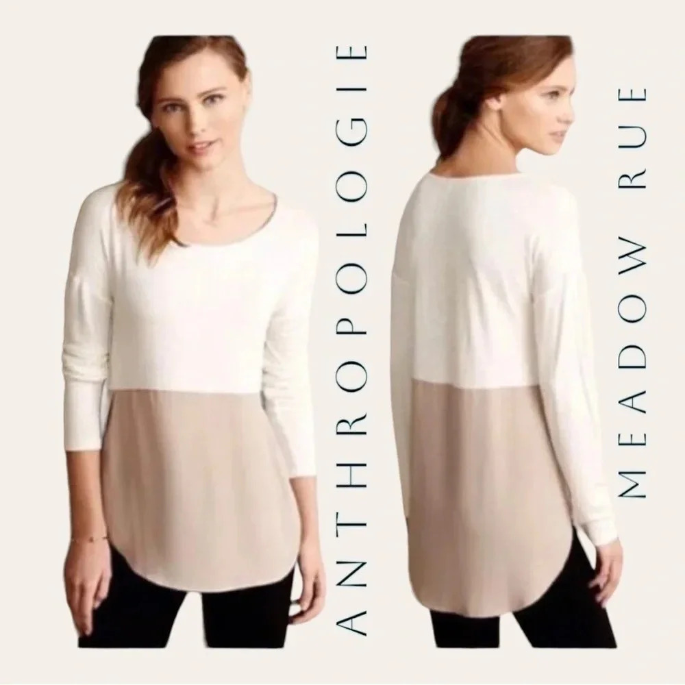 0774.‎ ANTHROPOLOGIE MEADOW RUE LONG SLEEVE TOP COLOR BLOCK SIZE MEDIUM